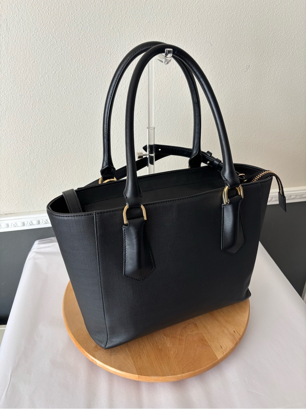 Dagne Dover Black Midi Signature Tote Structured Bag with Gold Hardware